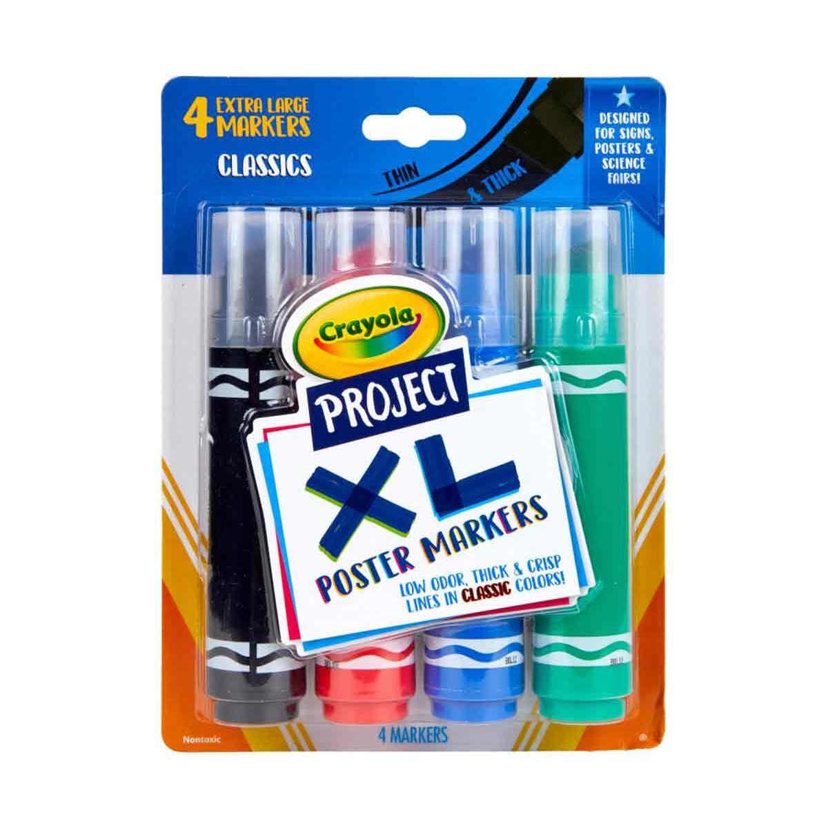 Crayola XL Poster Markers, Classic Colors, 4 Count