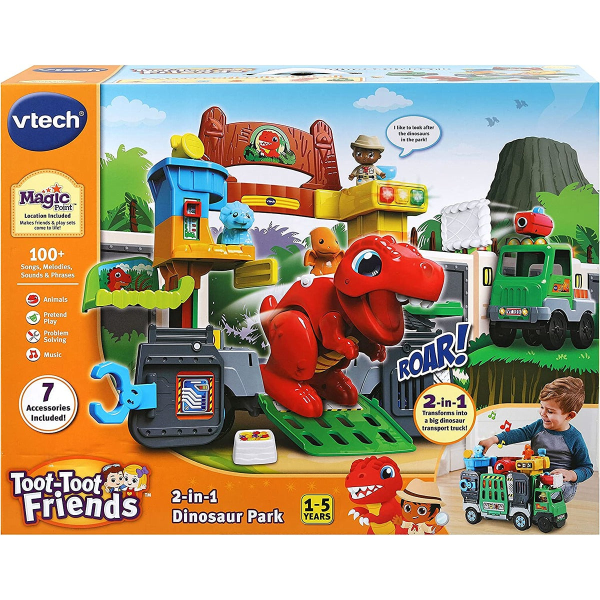 Vtech Toot-Toot Friends 2-In-1 Dinosaur Park | Interactive Toy with Lights, Sounds and Music, Dinosaur Truck Toy for Kids, Toy Truck Vehicle Set for Kids, Role-Play Toy for Boys and Girls Aged 1 Year +