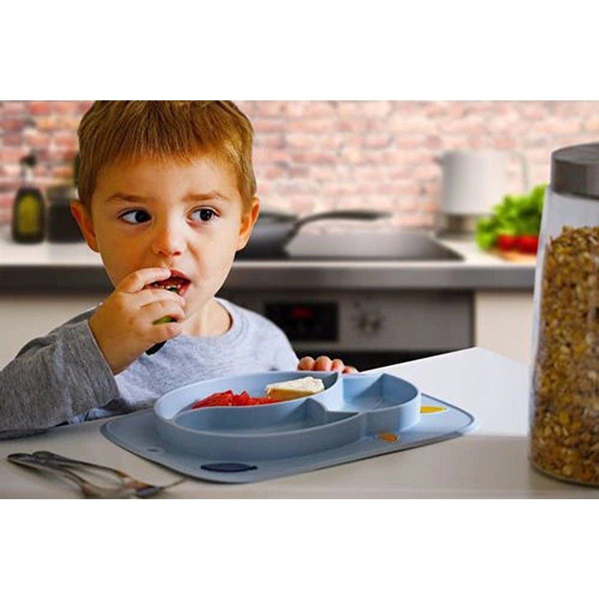 InnoGio GIO Fox Toddler Plate for Baby, Dishwasher Safe, Blue