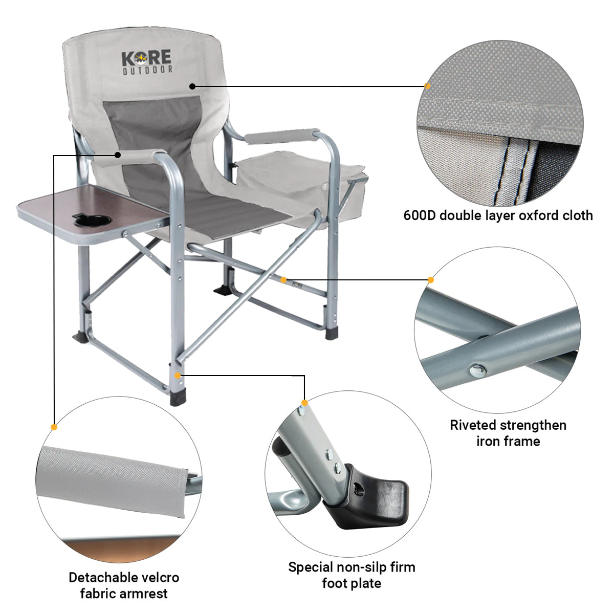 Kore Outdoor Folding camping director chair with cooler bag and side table