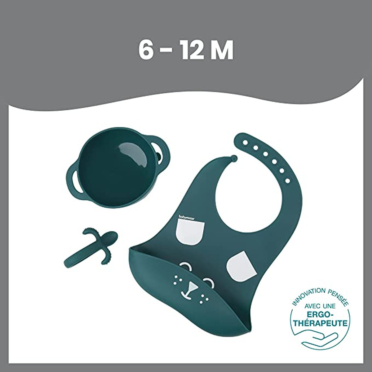 BabyMoov 3-Piece Silicone Bowl, Spoon & Bib Weaning Set,Blue