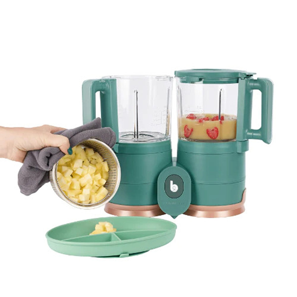 BabyMoov Nutribaby Glass 4 in 1 Food Processor | Steam cook, Blend, Defrost, Reheat | Quick Homemade Baby Food - Glass Bowl - Stainless Steel Tub | Teal