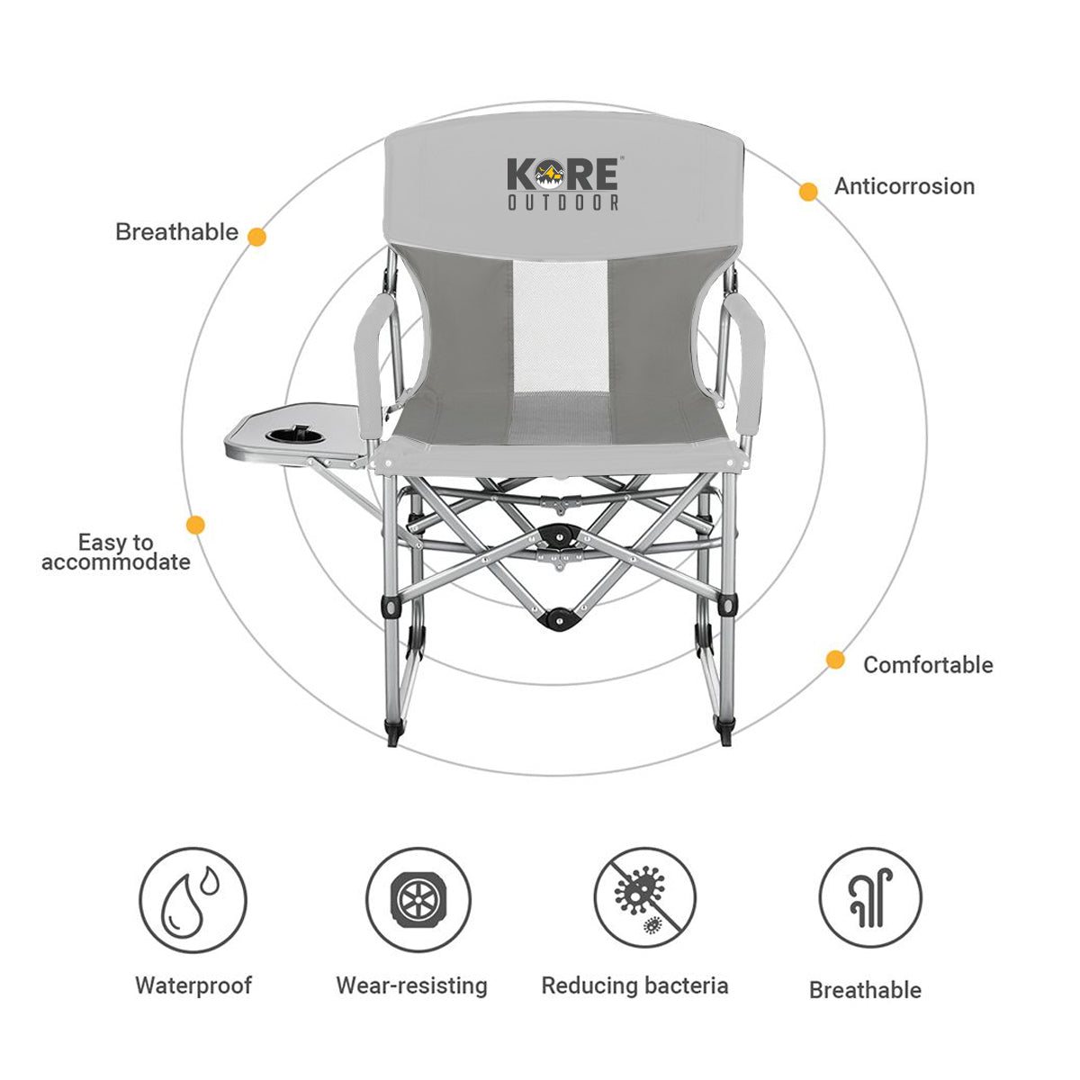 Kore Outdoor Portable folding director camping chair with side table