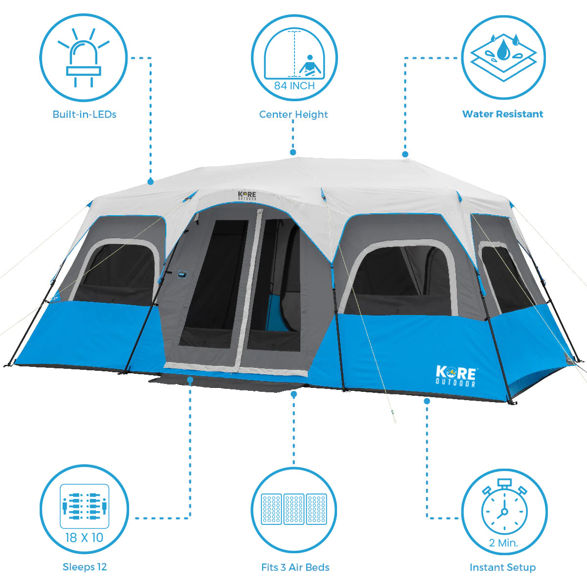 Kore Outdoor 12 person lighted instant cabin tent 18â€™ x 10â€™