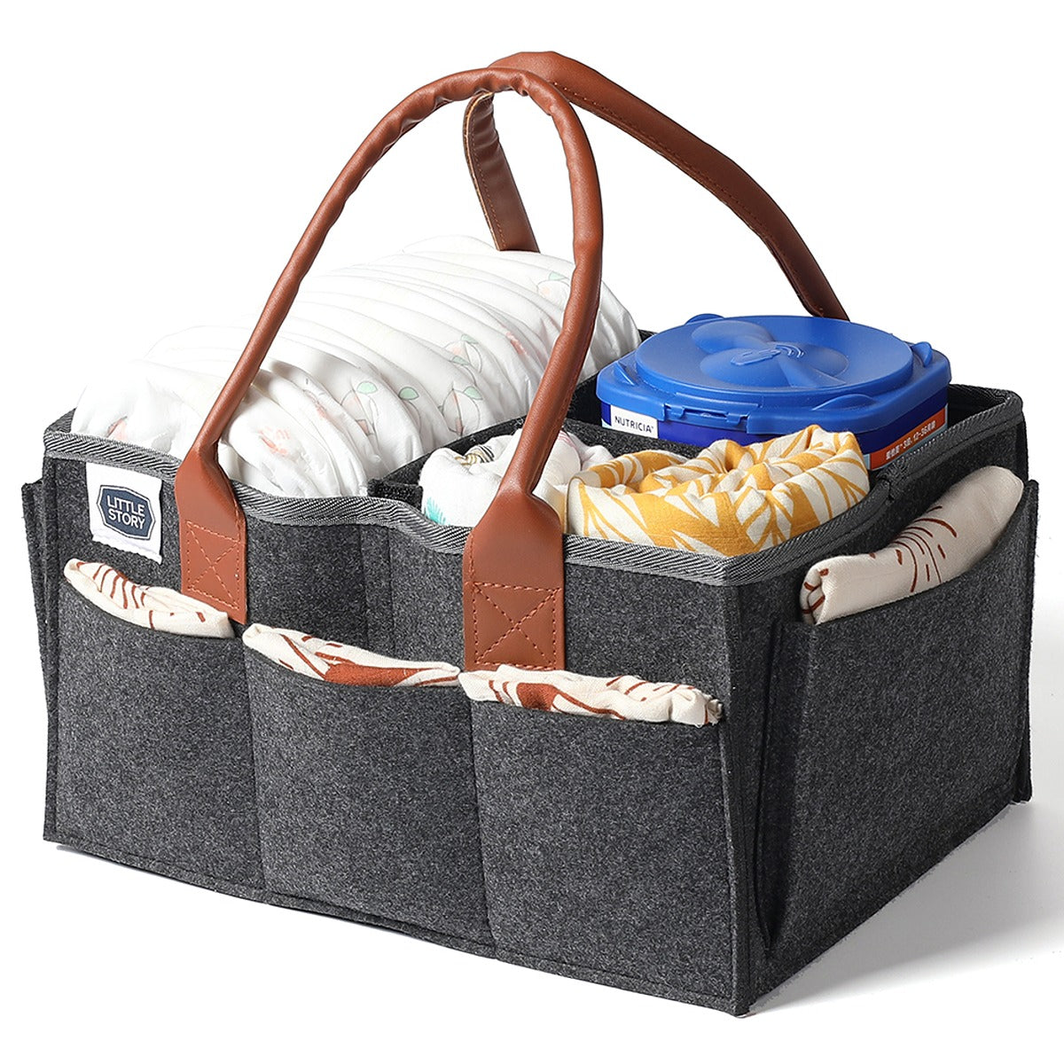 Little Story Diaper Caddy+Travel Pouch-Medium-Dark Grey