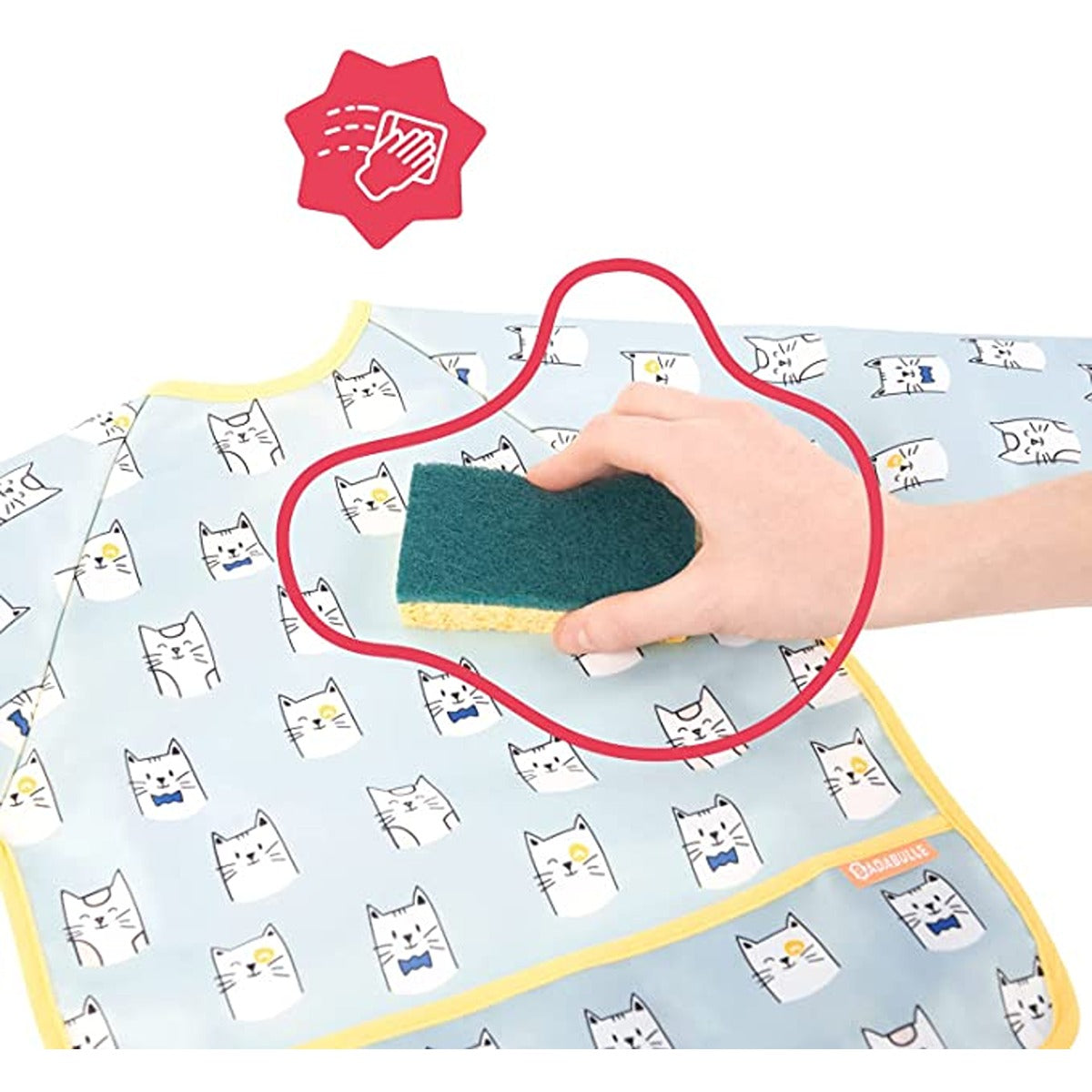 Badabulle Long-sleeved bib, Waterproof, Adjustable - Blue