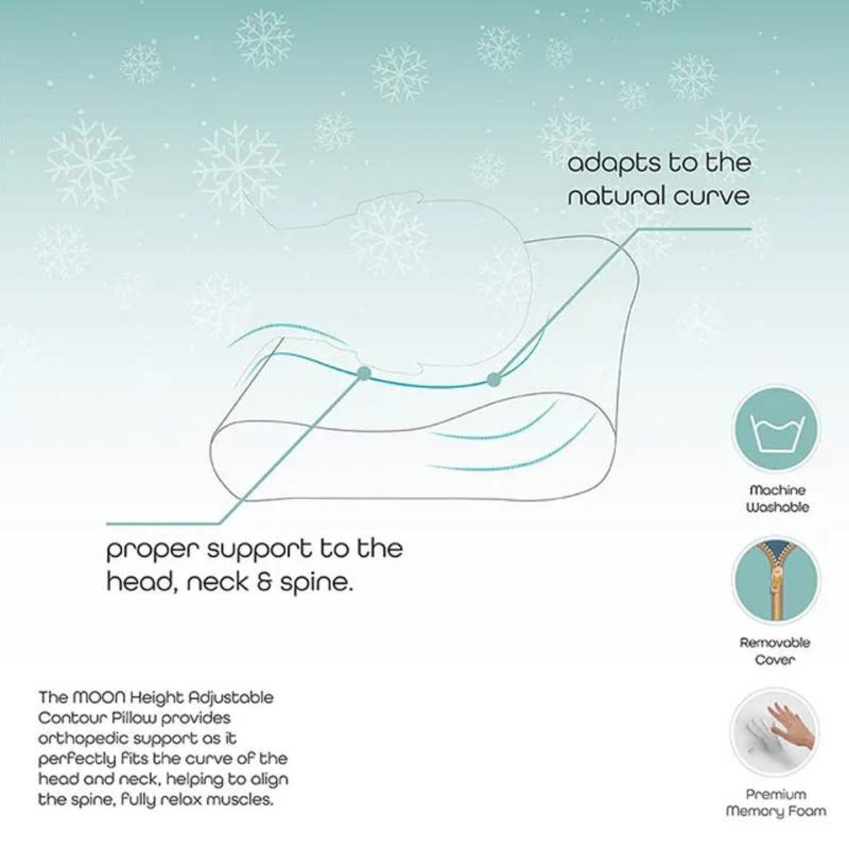 Moon Contour Memory Foam Pillows height adjustable with Cool fabric