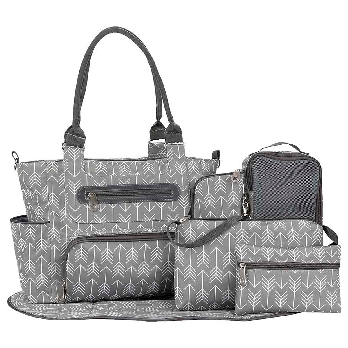 Little Story Little Story - Set of 6 Diaper Bag With Hooks - Melange Grey