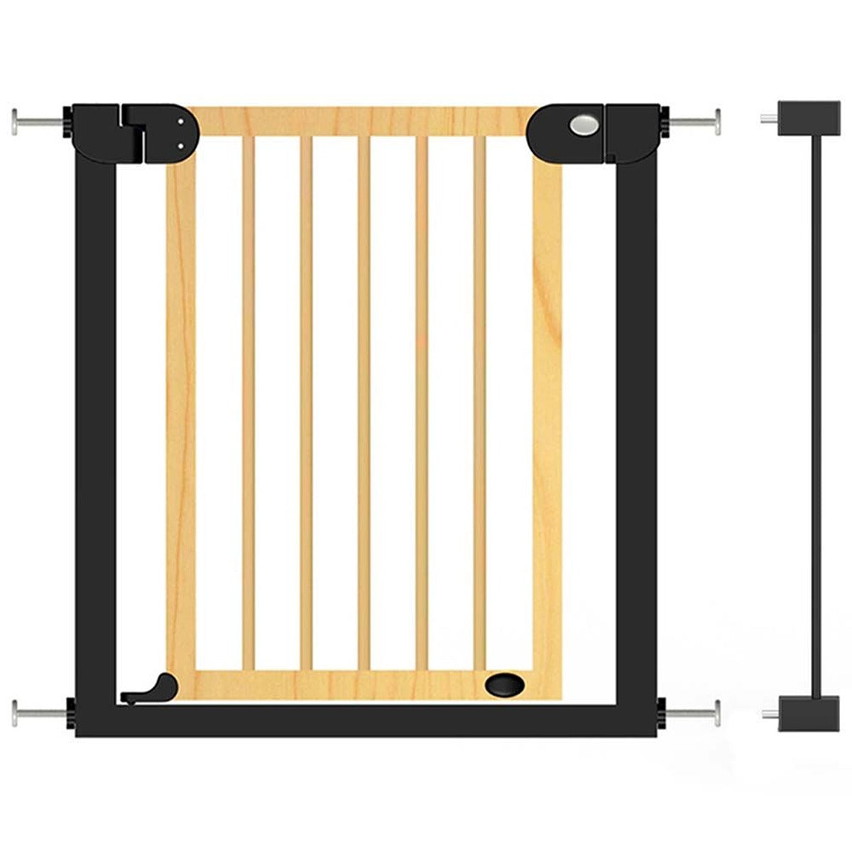 Baby Safe Baby Safe - Wooden Safety Gate W/ 7cm Black Extension - Natural Wood