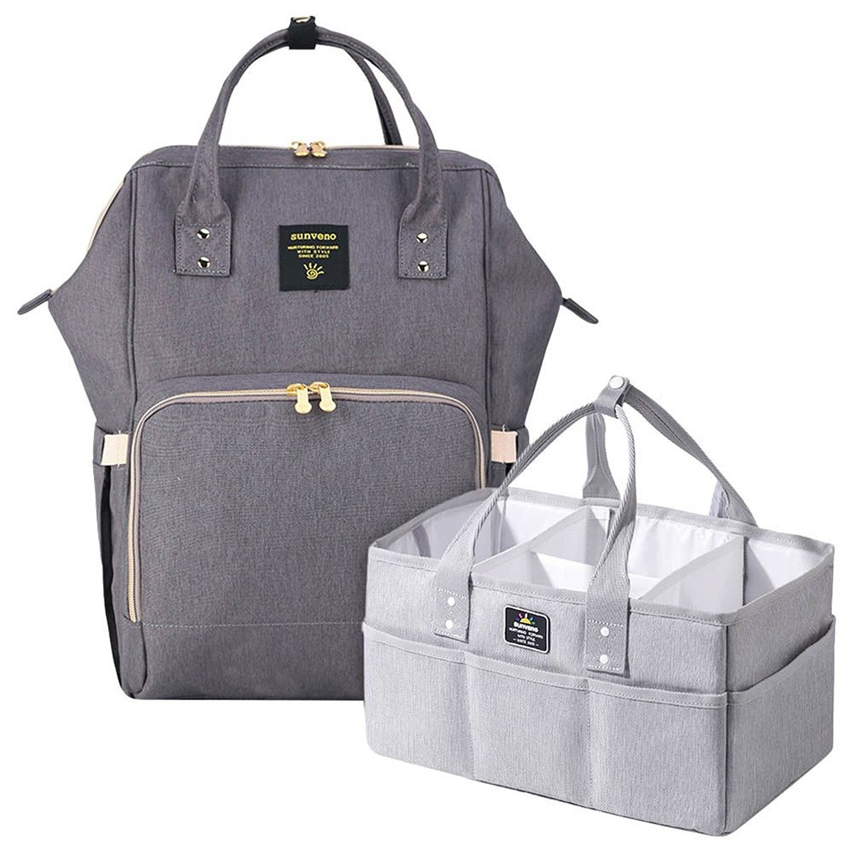 Sunveno Sunveno - Diaper Bag With Usb &amp; Diaper Caddy - Grey