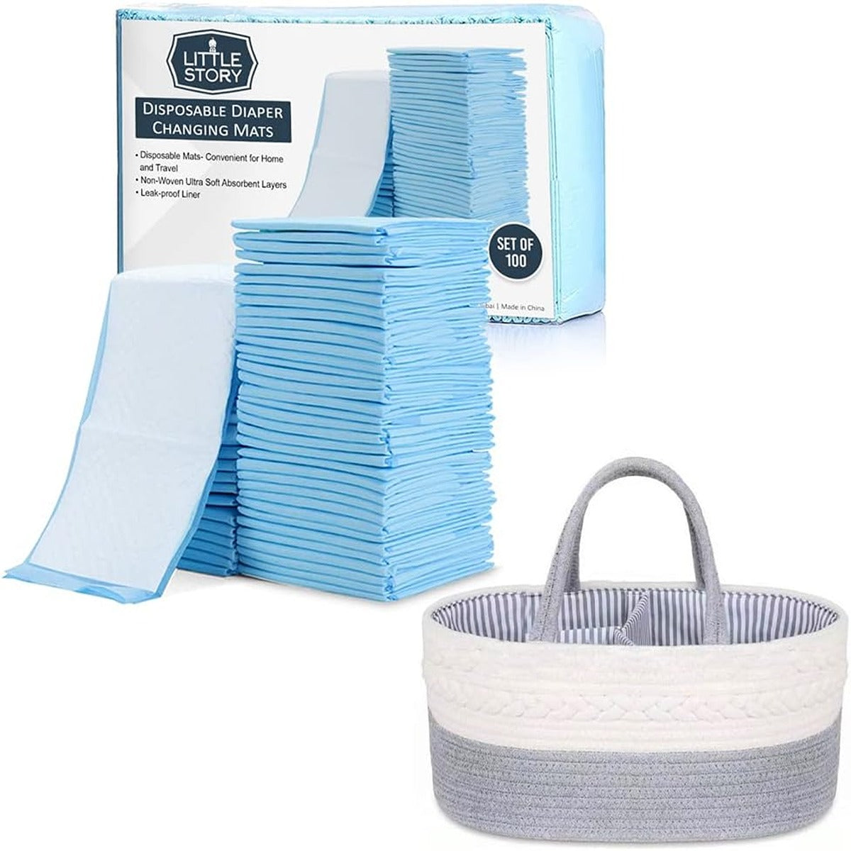 Little Story Little Story Diaper Caddy with 100pcs Changing Mats Grey