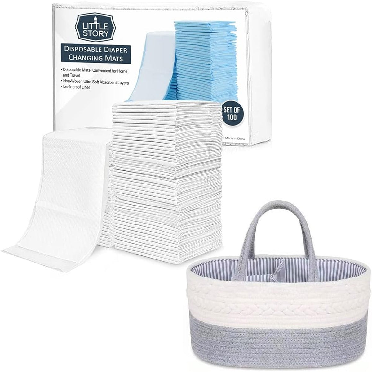 Little Story Little Story Diaper Caddy with 100pcs Changing Mats Grey