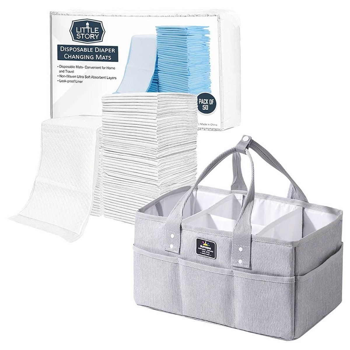 Sunveno Sunveno - Diaper Caddy With Changing Mats - Pack Of 50 - Grey