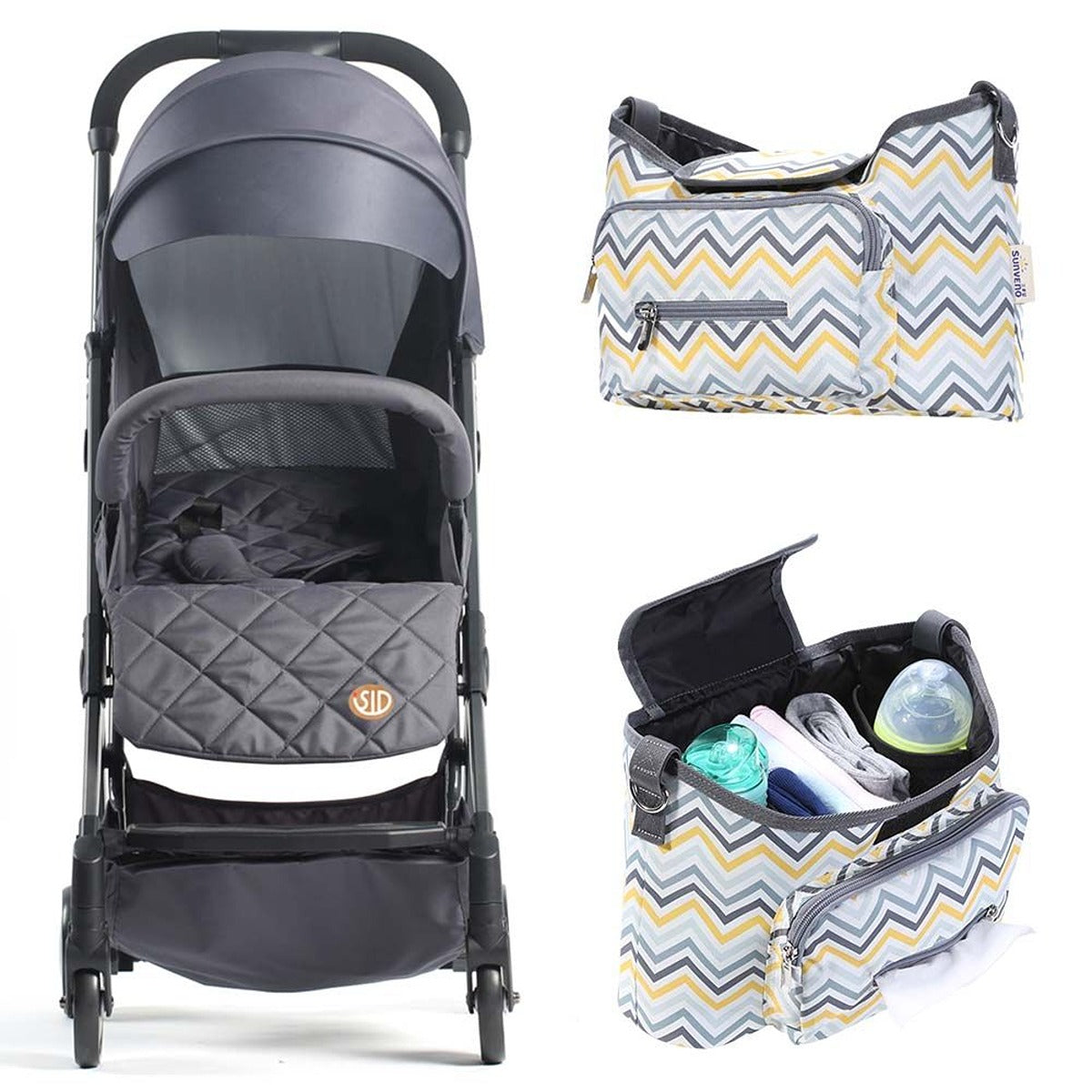 Teknum Teknum Travel Lite Stroller Dark Grey + Diaper Bag - Yellow
