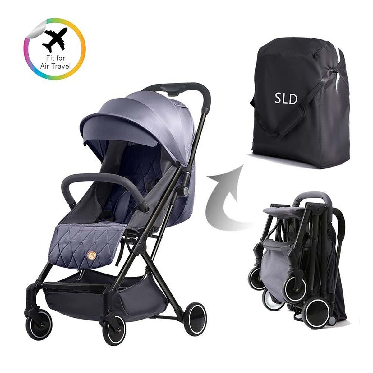Teknum Teknum Travel Lite Stroller Dark Grey + Diaper Bag - Yellow