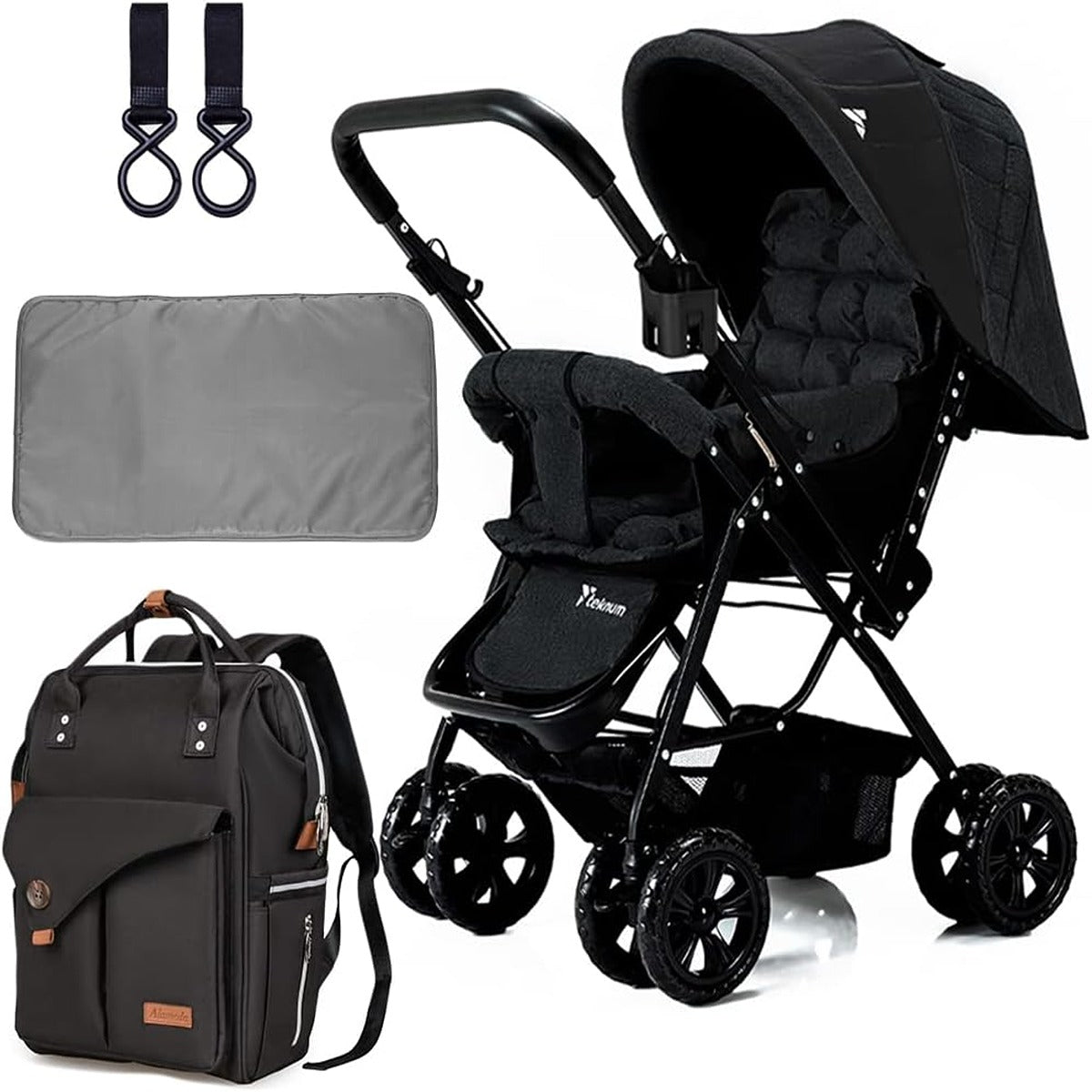 Teknum Teknum Reversible Look at Me Stroller wt Diaper Bag Hooks Changing Pad Black