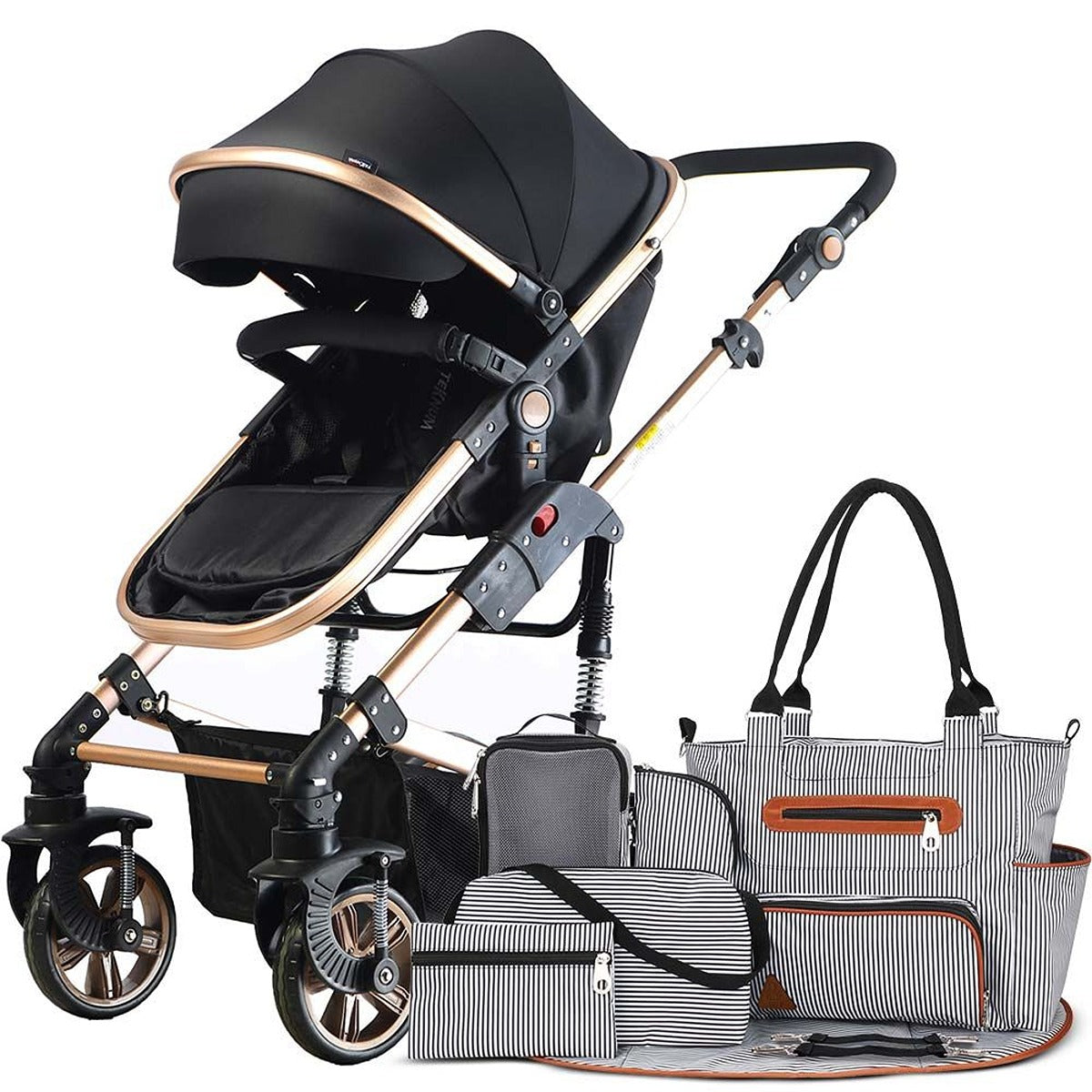 Teknum Teknum 3-In-1 Pram Stroller &amp; Diaper Bag Bundle - Black