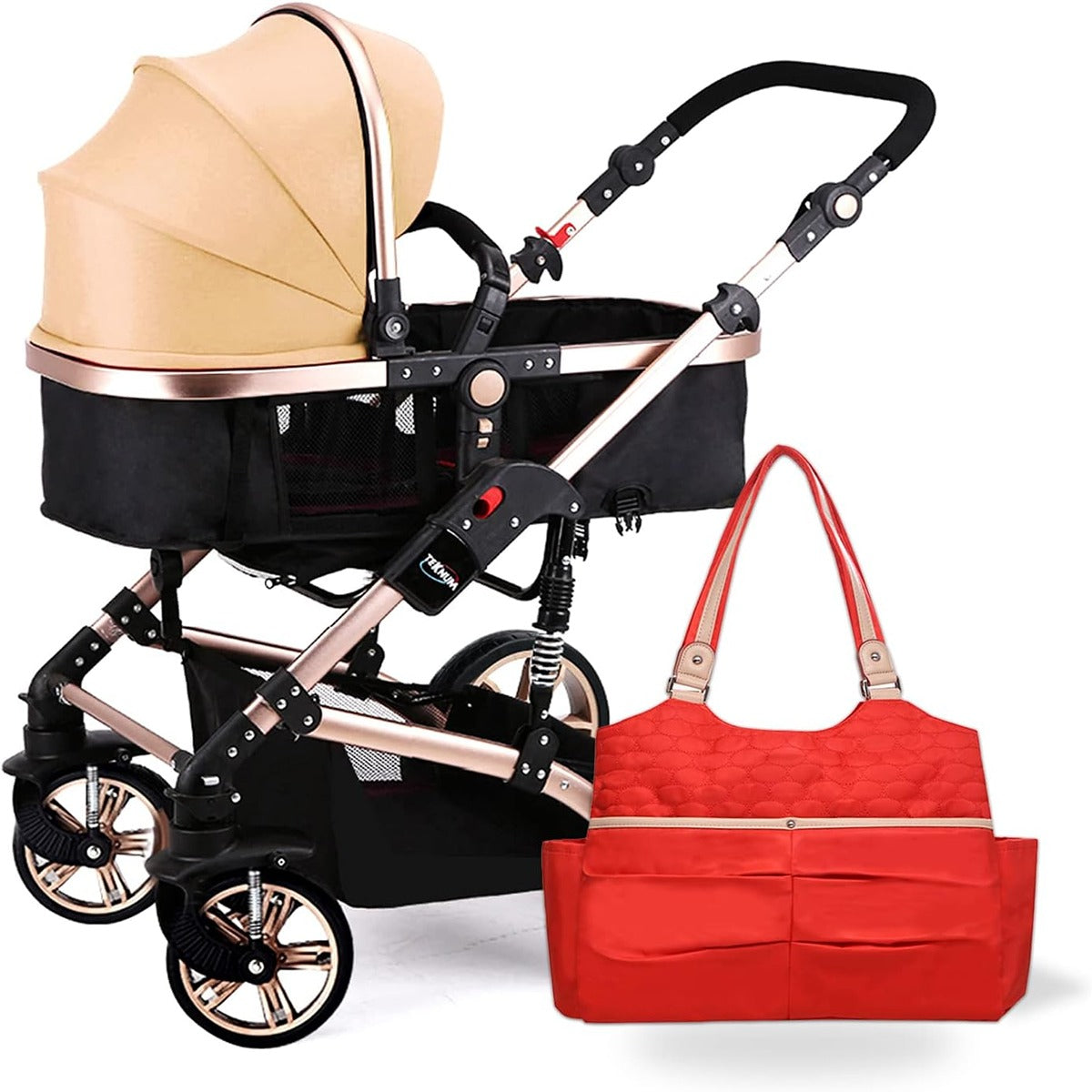 Teknum Teknum 3 in 1 Pram stroller with Sunveno Fashion Diaper Tote Bag Khaki