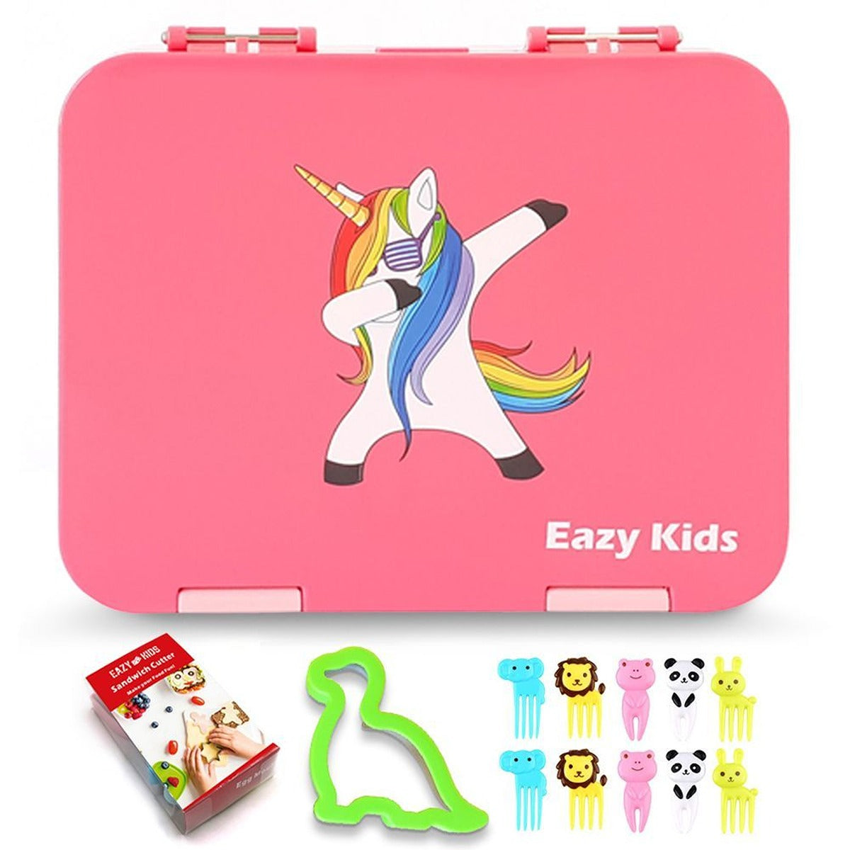 Eazy Kids Eazy Kids 4 Compartment Bento Lunch Box w/ sandwich cutter- Unicorn Pink