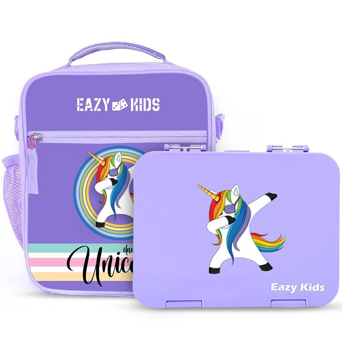 Eazy Kids Eazy Kids - Unicorn Purple Bento Boxes w/ Assorted Insulated Lunch Bag Combo