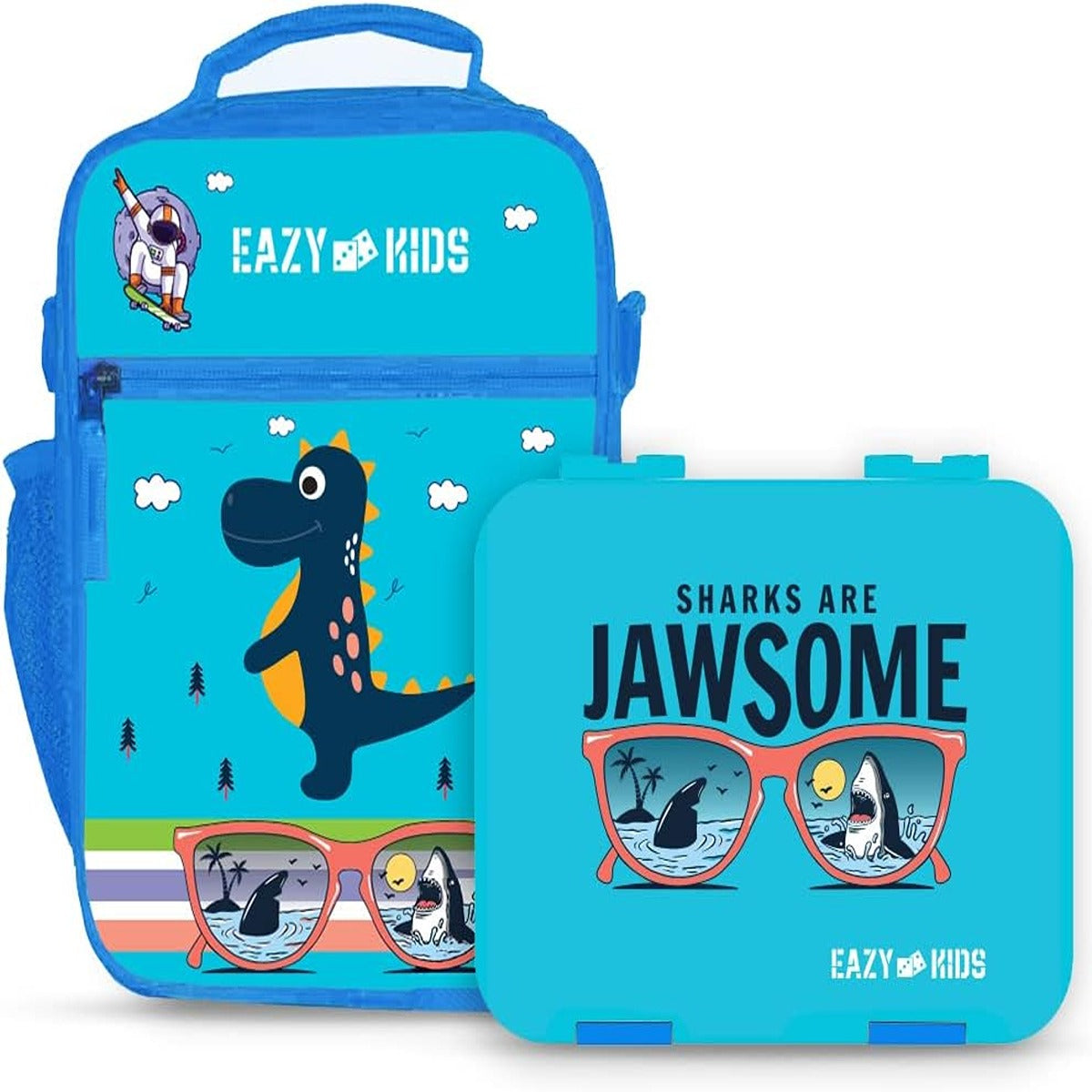 Eazy Kids Eazy Kids Bento Boxes wt Insulated Lunch Bag Combo Jawsome Shark Blue