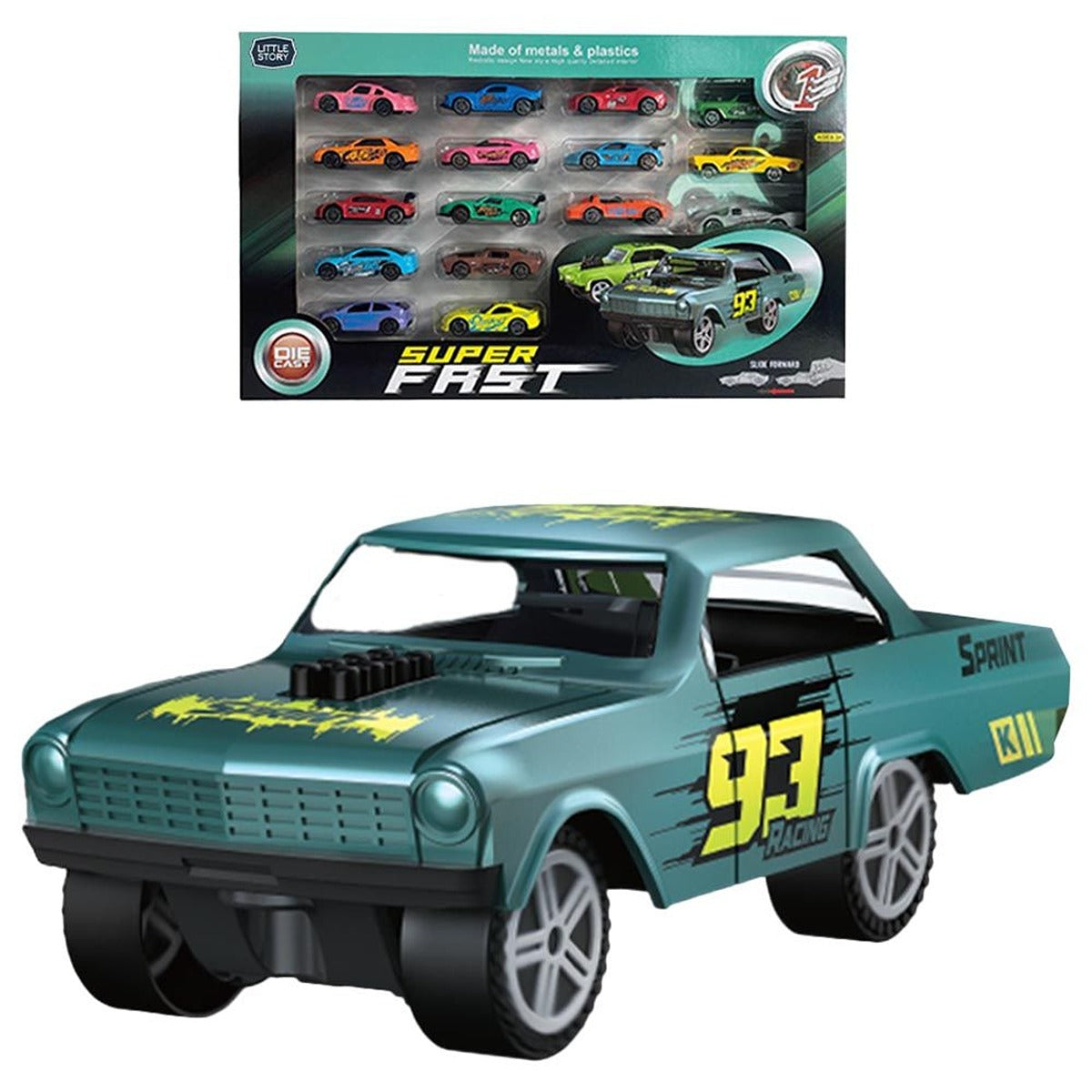Little Story Little Story - Slide Die Cast Toy Car Play Set - 16Pcs