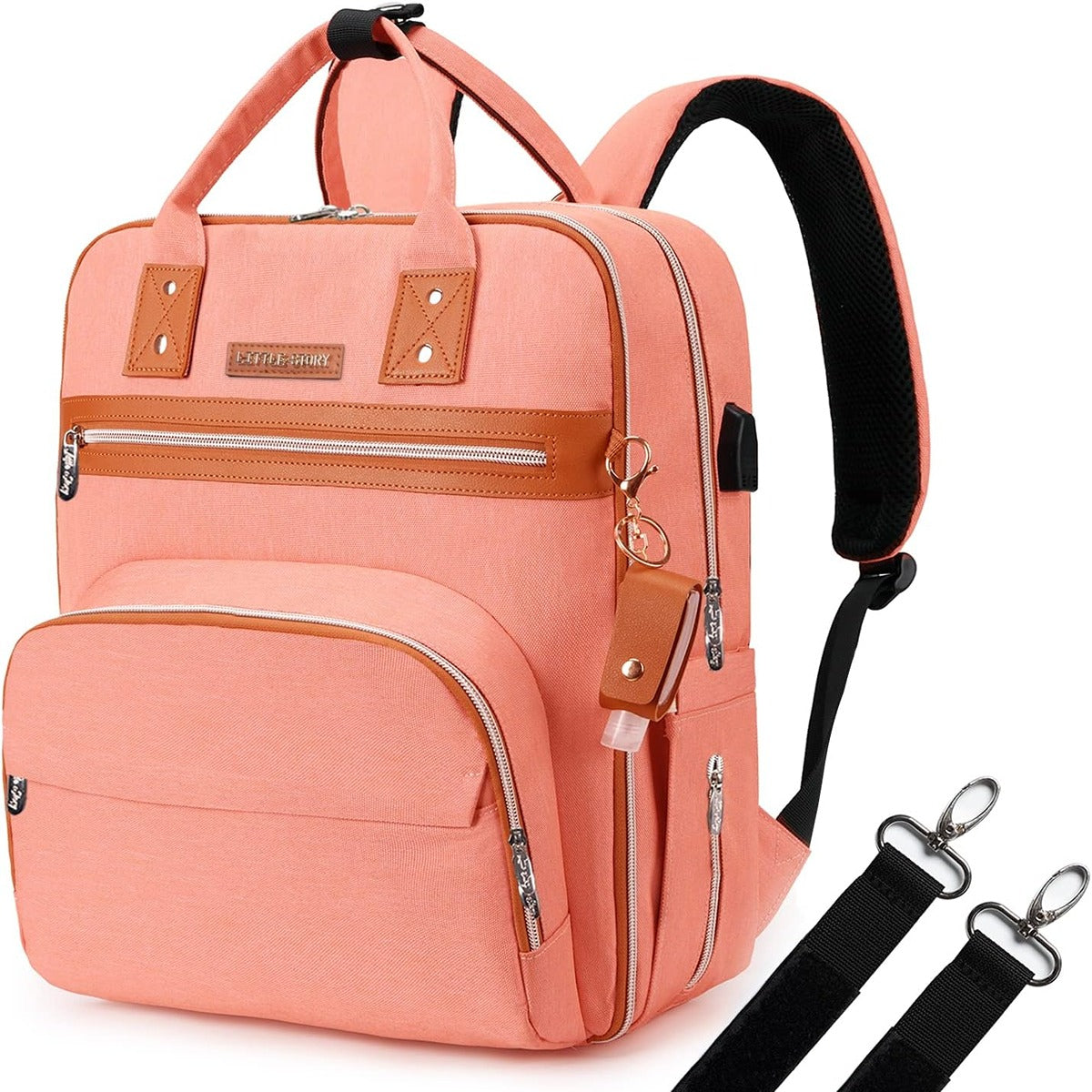 Little Story Little Story 2in1 Diaper Bag w Sanitizer Bottle keychain Stroller Hooks Pink