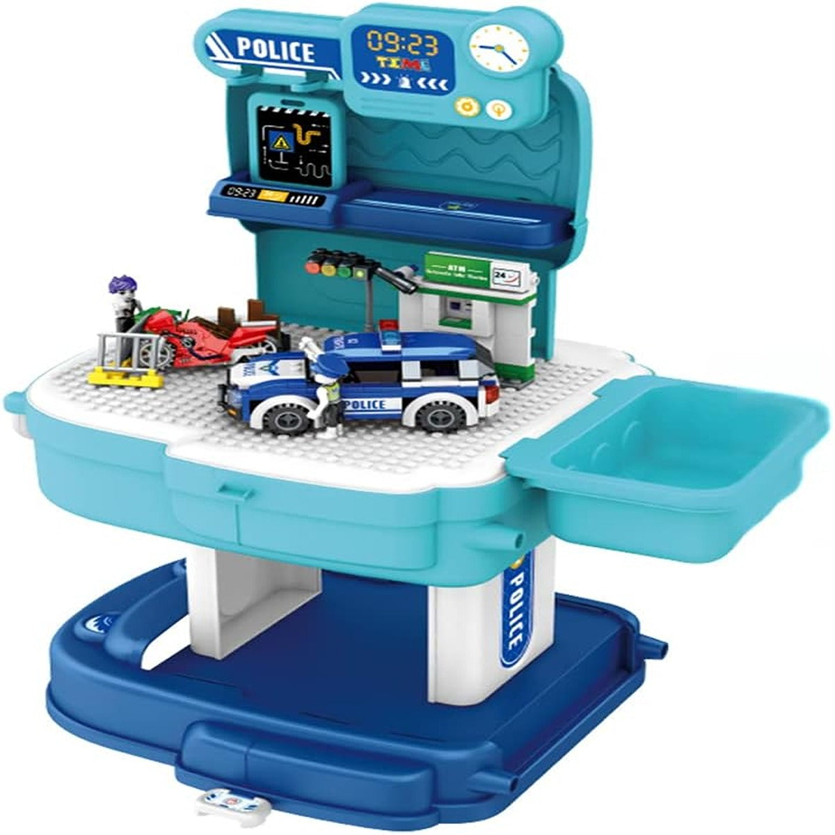 Little Story Little Story Role Play Police Station With Police Car And Block Toy Set School Bag 219 Pcs Blue 2 In 1 Mode