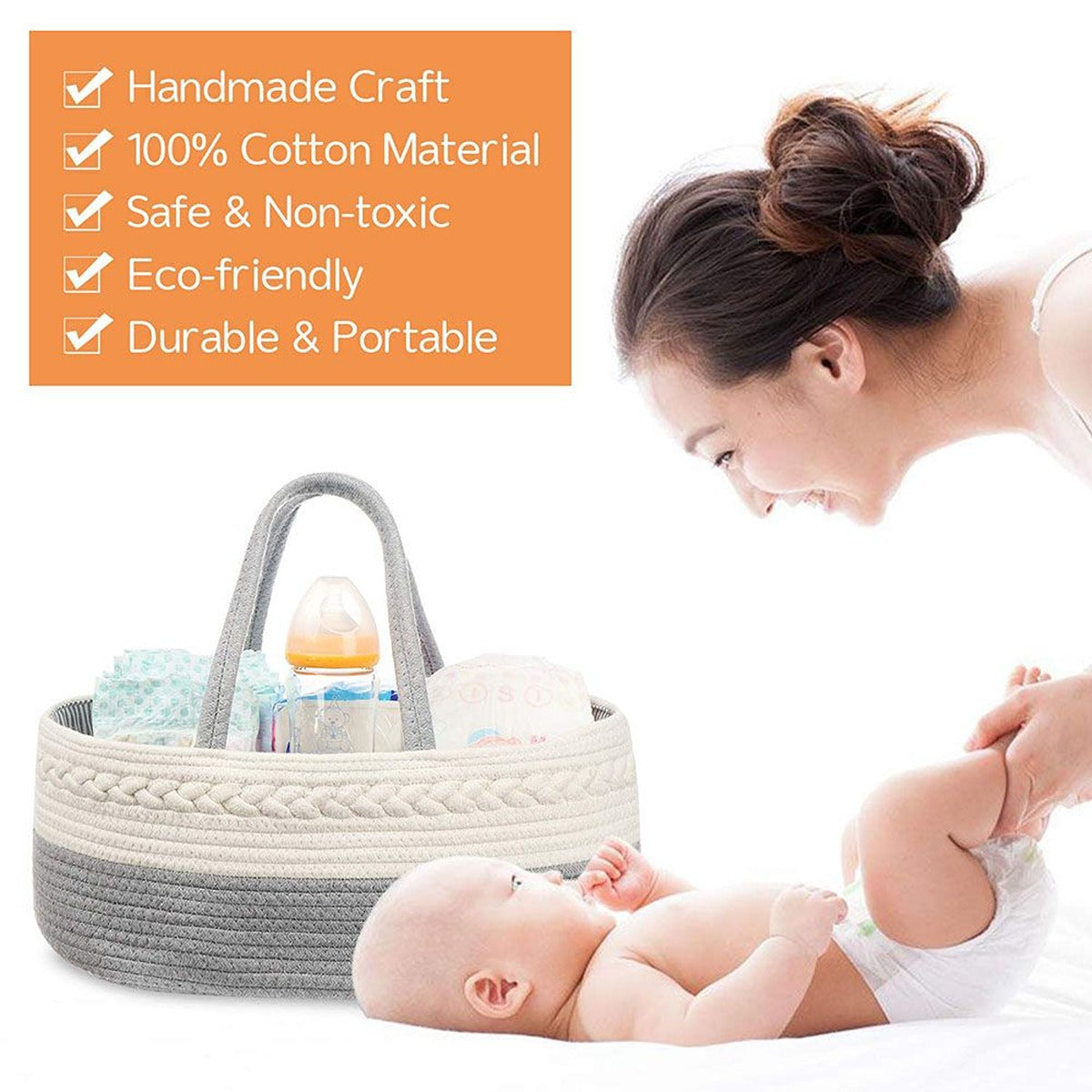 Little Story Little Story - Cotton Rope Diaper Caddy - Grey