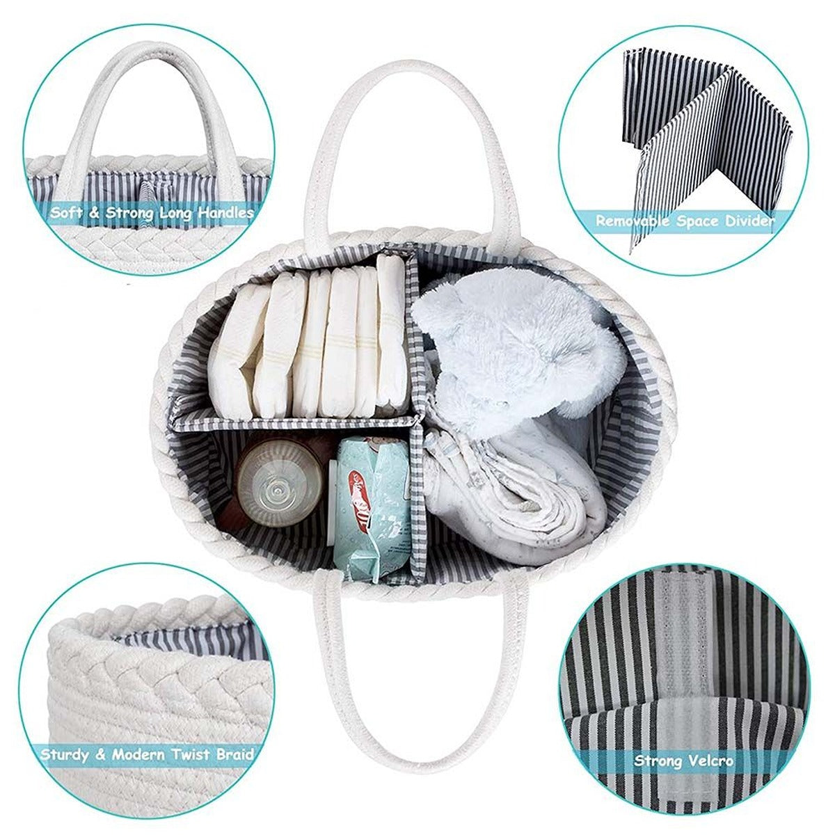 Little Story Little Story - Cotton Rope Diaper Caddy - Ivory