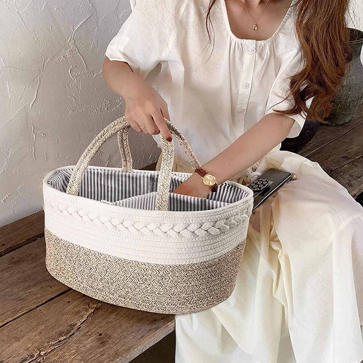 Little Story Little Story - Cotton Rope Diaper Caddy - Ivory