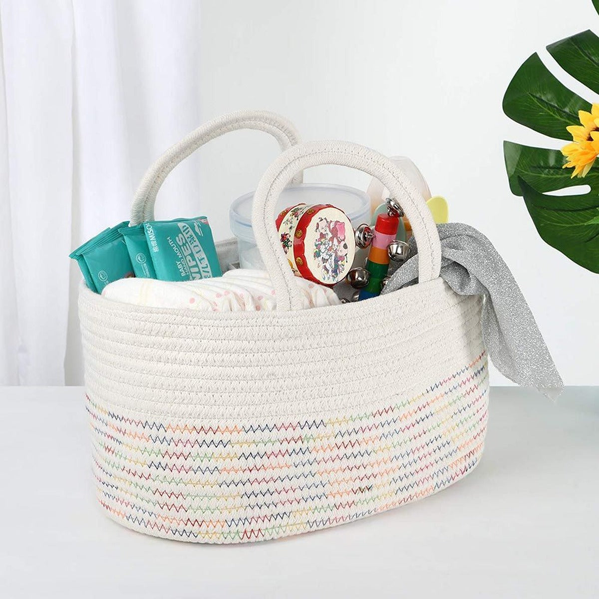 Little Story Little Story - Cotton Rope Diaper Caddy - White Rainbow