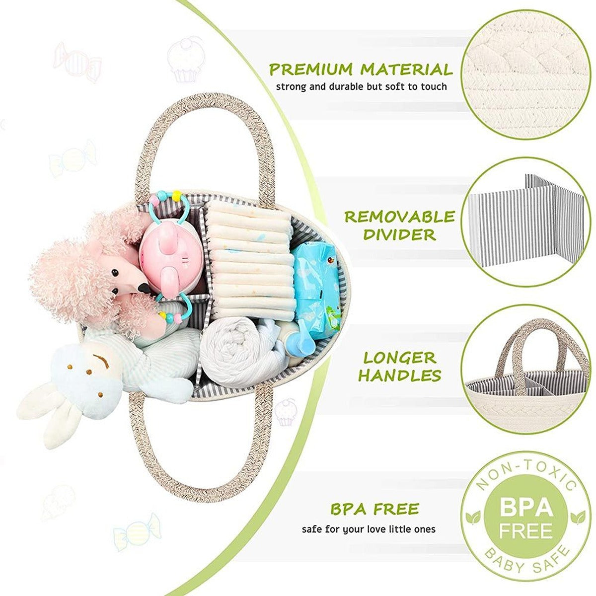 Little Story Little Story - Cotton Rope Diaper Caddy - White Rainbow