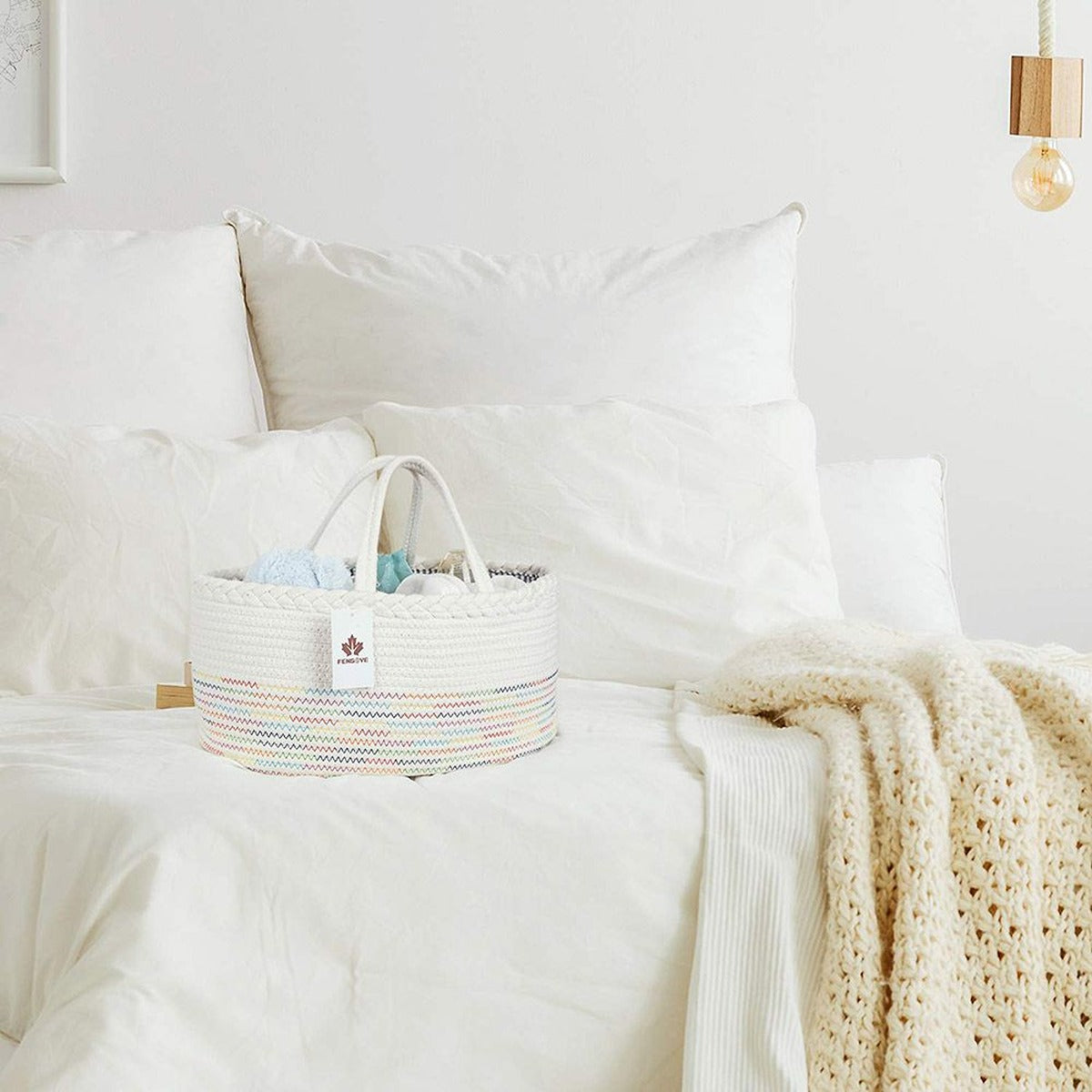 Little Story Little Story - Cotton Rope Diaper Caddy - White Rainbow