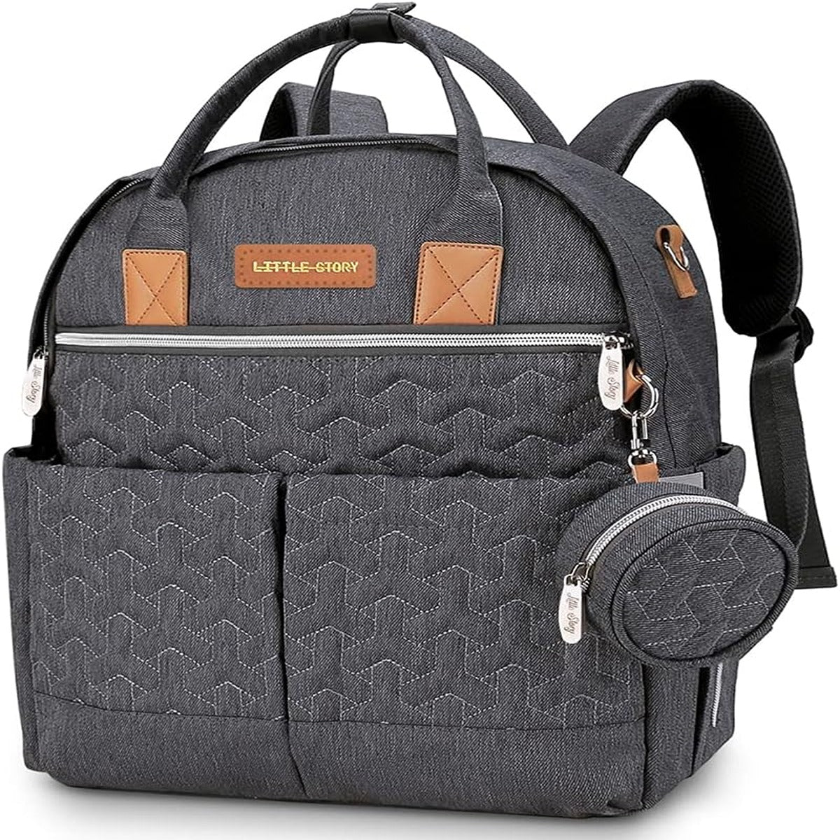 Little Story Little Story Quilted Diaper Backpack w Pacifier bag and Stroller hooks Grey