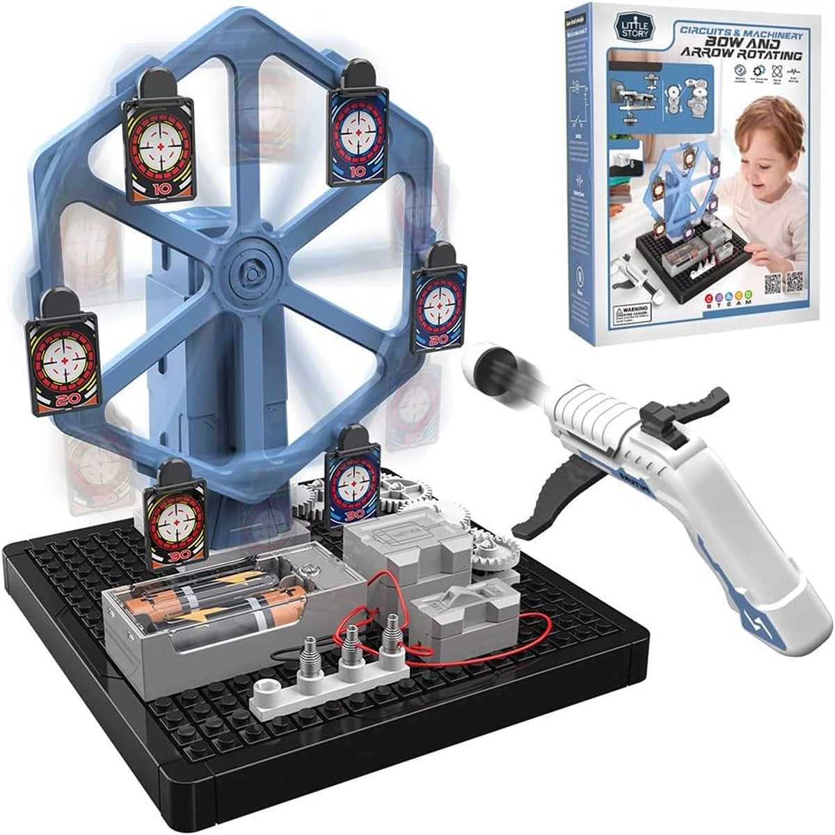 Little Story Little Story DIY Electrical Rotating Bow and Arrow Shooting Range 66 Pcs STEM Series Blue