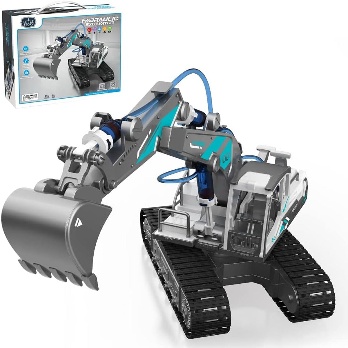 Little Story Little Story DIY Hydraulic Power Principle based 3 IN 1 Excavator Bulldozer JCB Toy 130 Pcs STEM Series Grey