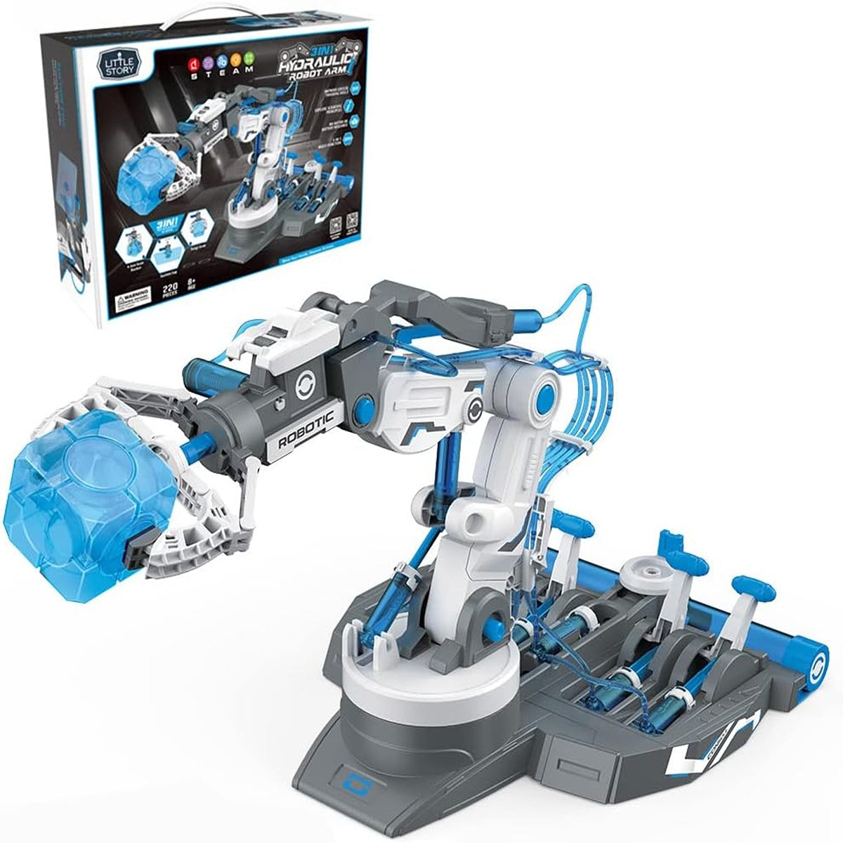 Little Story Little Story DIY Hydraulic Power Principle based 3 IN 1 MechanicalRobotic Arm Toy 220 Pcs STEM Series Grey