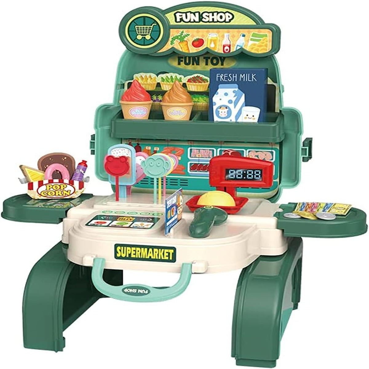 Little Story Little Story Role Play ShopkeeperSupermarket Toy Set School Bag 36 Pcs Green 3 In 1 Mode