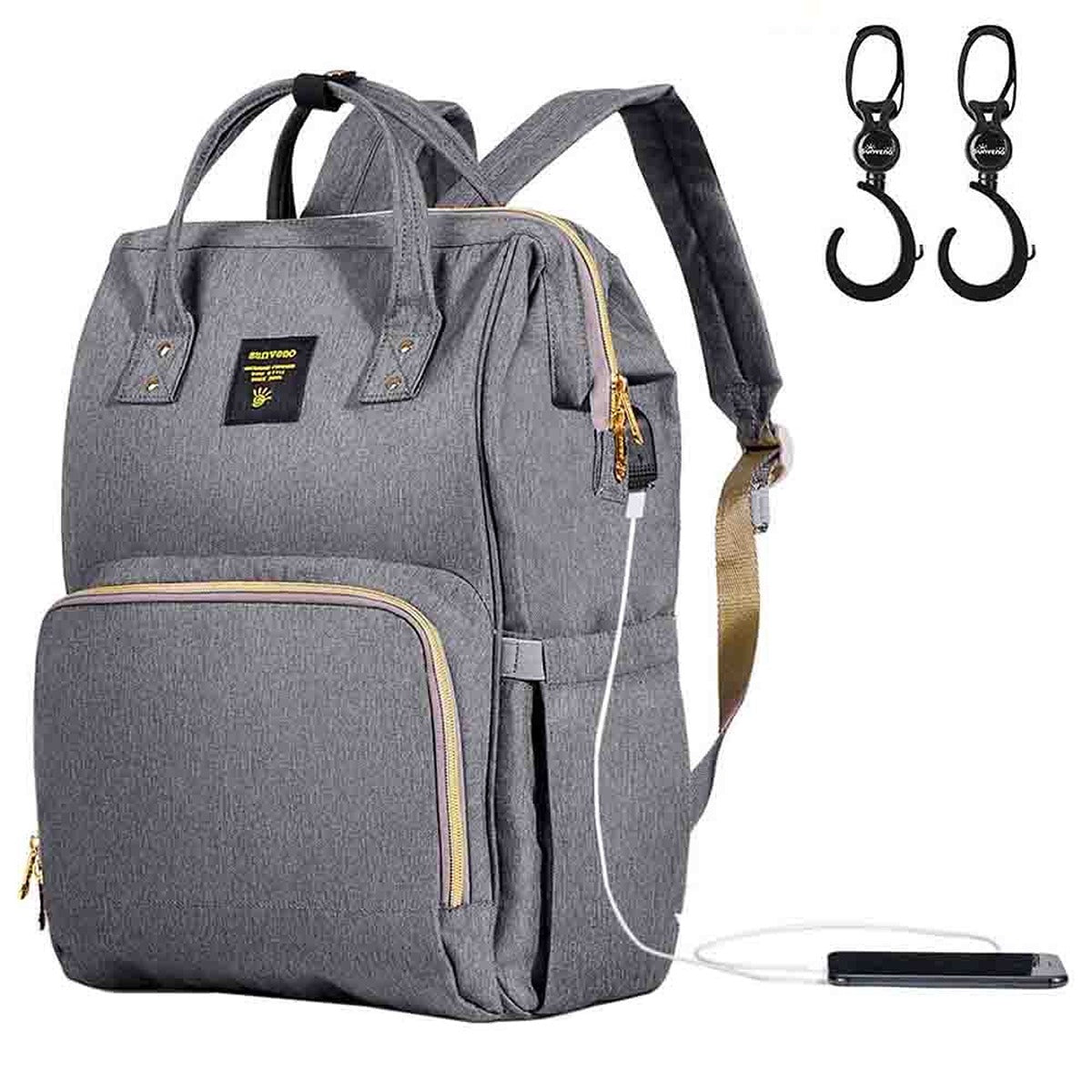 Sunveno Sunveno - Diaper Bag with USB - Grey + Hooks