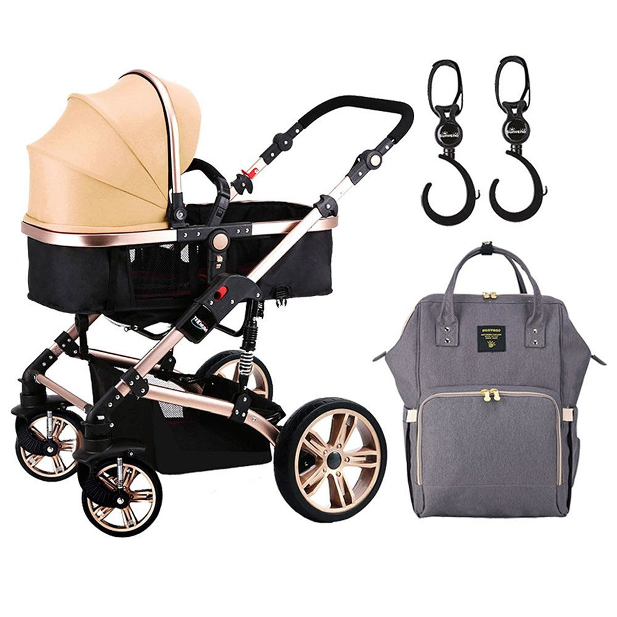 Teknum Teknum - 3-in-1 Pram Stroller, Diaper Bag &amp; Hooks Khaki Grey