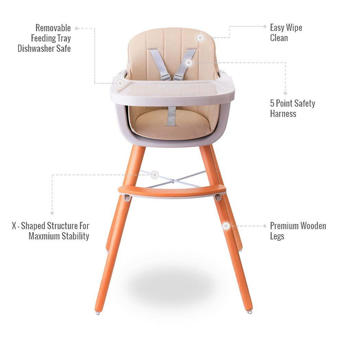 Teknum Teknum - Premium Dual Height Wooden High Chair - Ivory