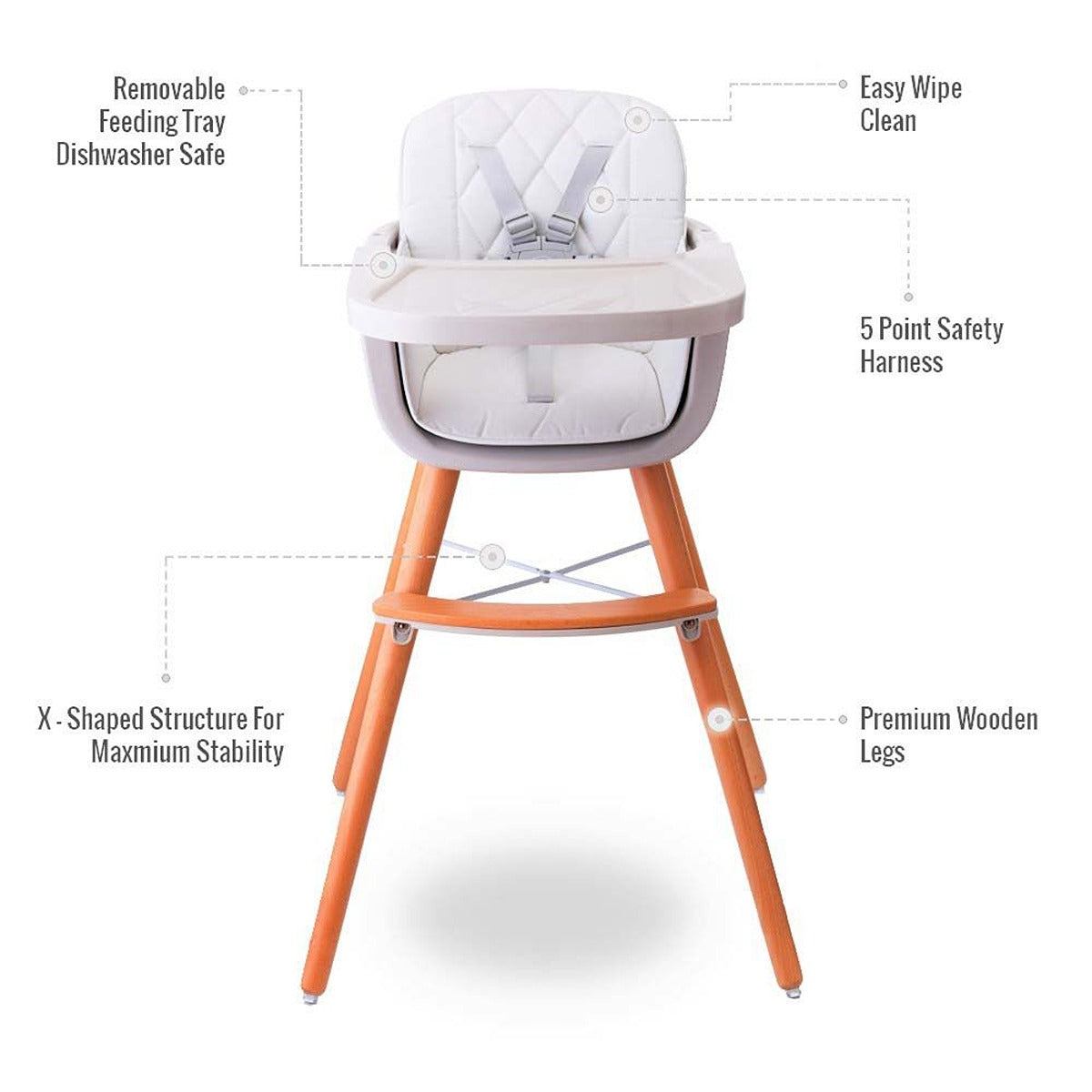 Teknum Teknum - Premium Dual Height Wooden High Chair - White