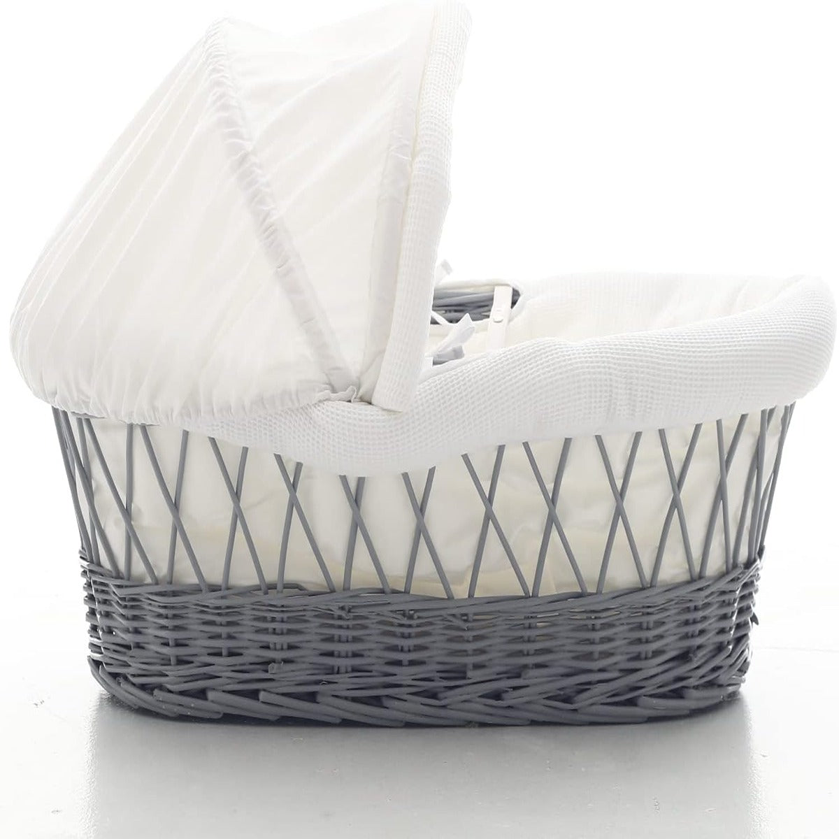 Teknum Teknum Infant Wicker Moses Basket with White Waffle Beddings Wooden Grey