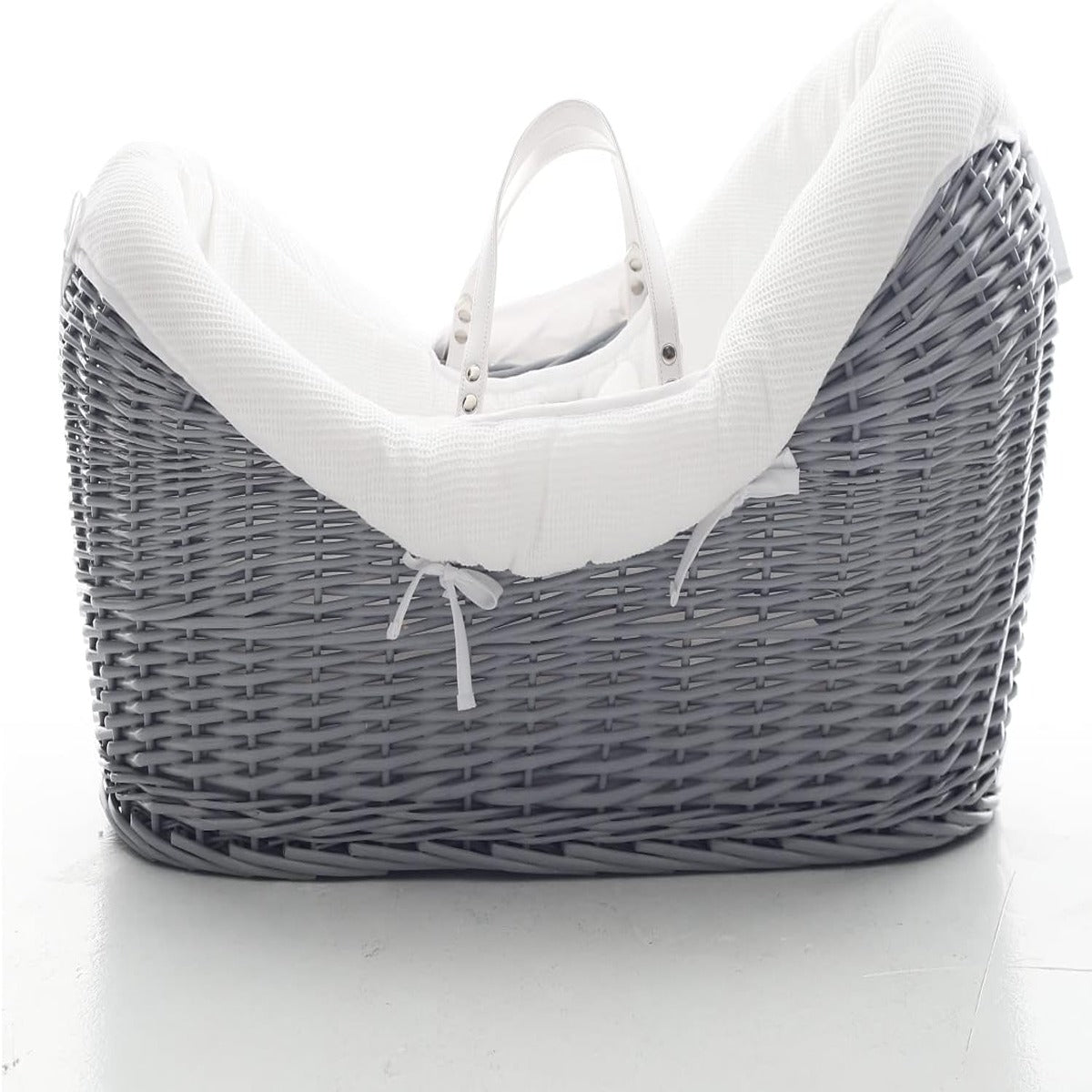 Teknum Teknum Infant Wicker Pod Moses Basket with White Waffle Beddings Wooden Grey