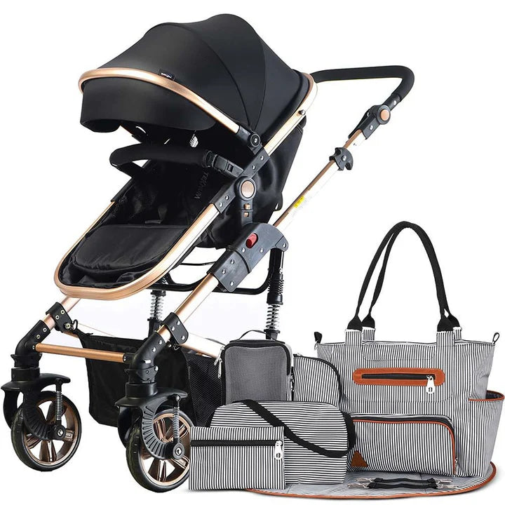 Teknum Teknum 3-In-1 Pram Stroller &amp; Diaper Bag Bundle - Black