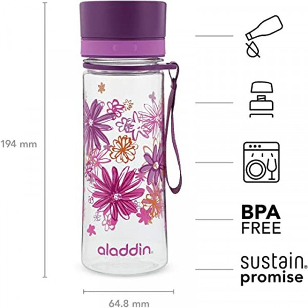 Aladdin Aveo Wtr Btl 0.35L Violet Purple Print