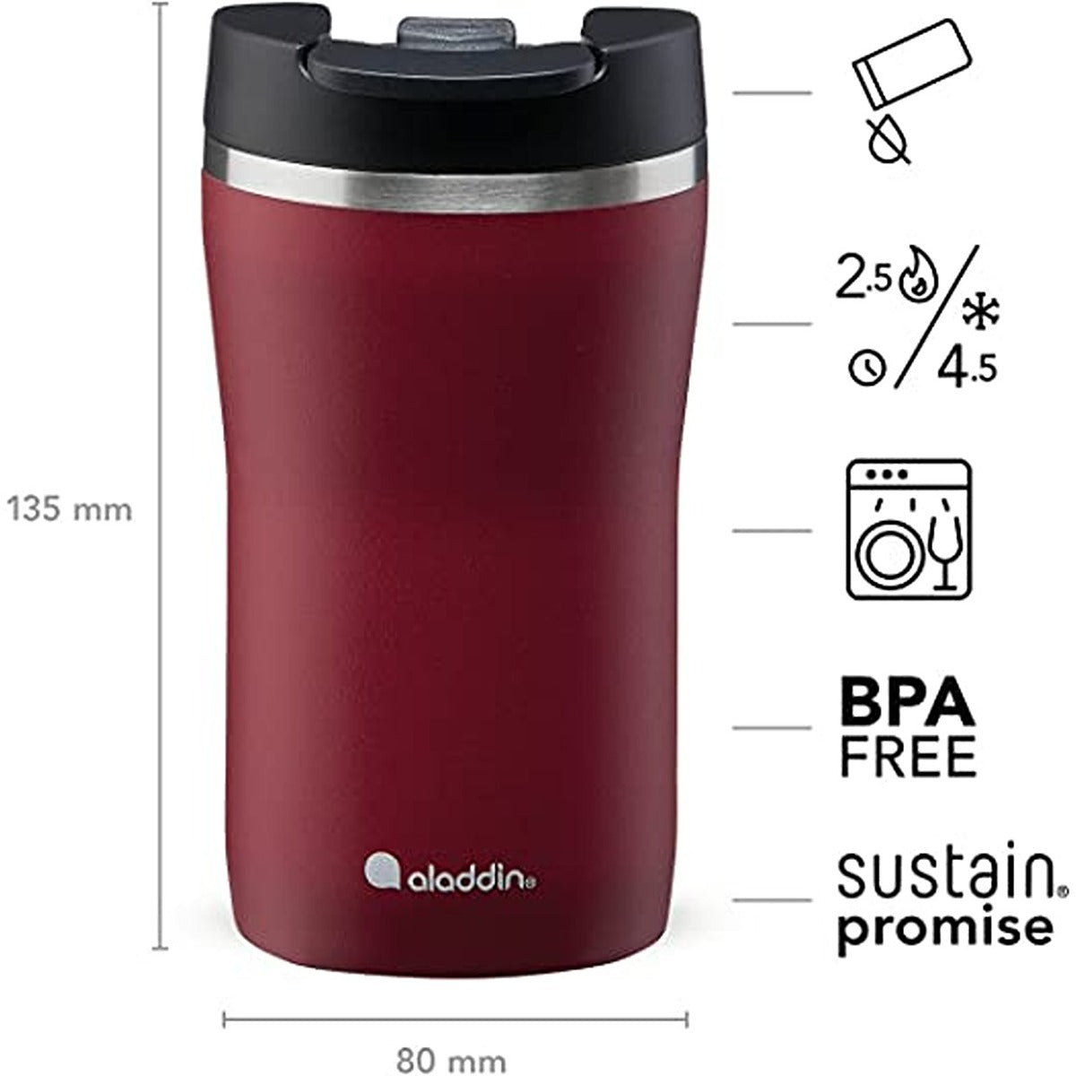 Aladdin Cafأ© Thermavac Leak-Lockâ„¢ SS Mug 0.25L Burgndy Red