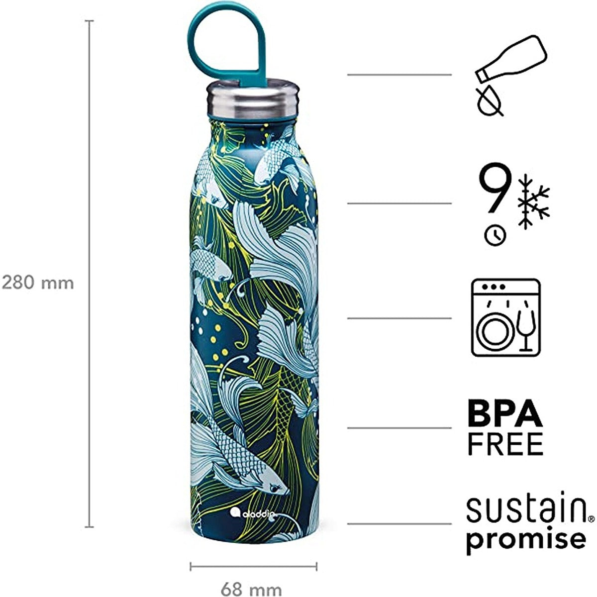 Aladdin Chilled Thermavac Wtr Btl 0.55L Goldfish Green