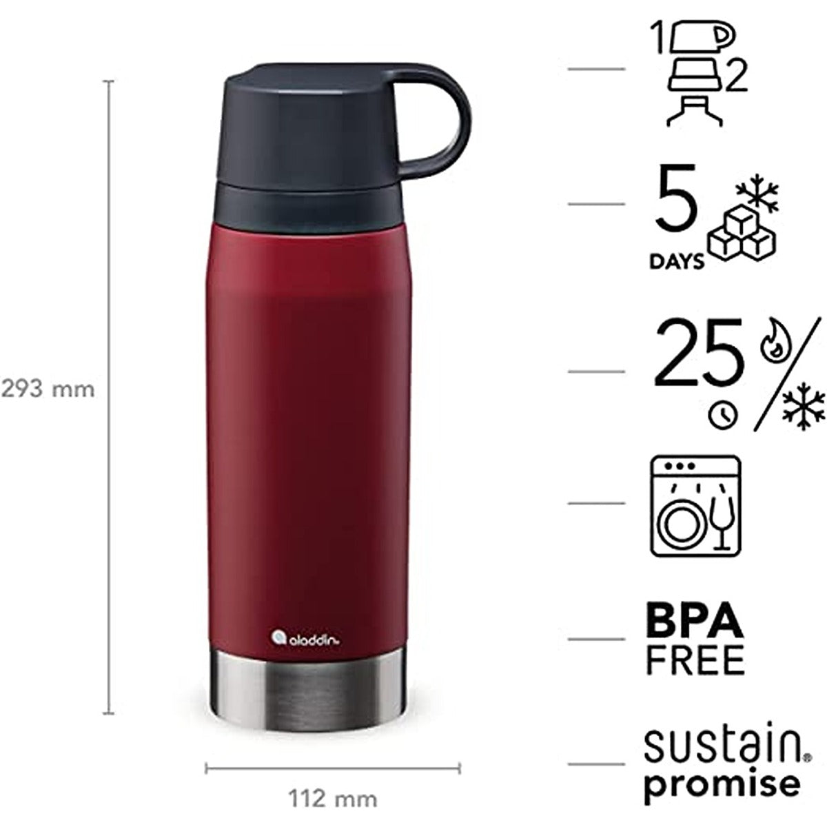 Aladdin Citypark Thermavac Wtr Btl 1.1L Burgandy Red